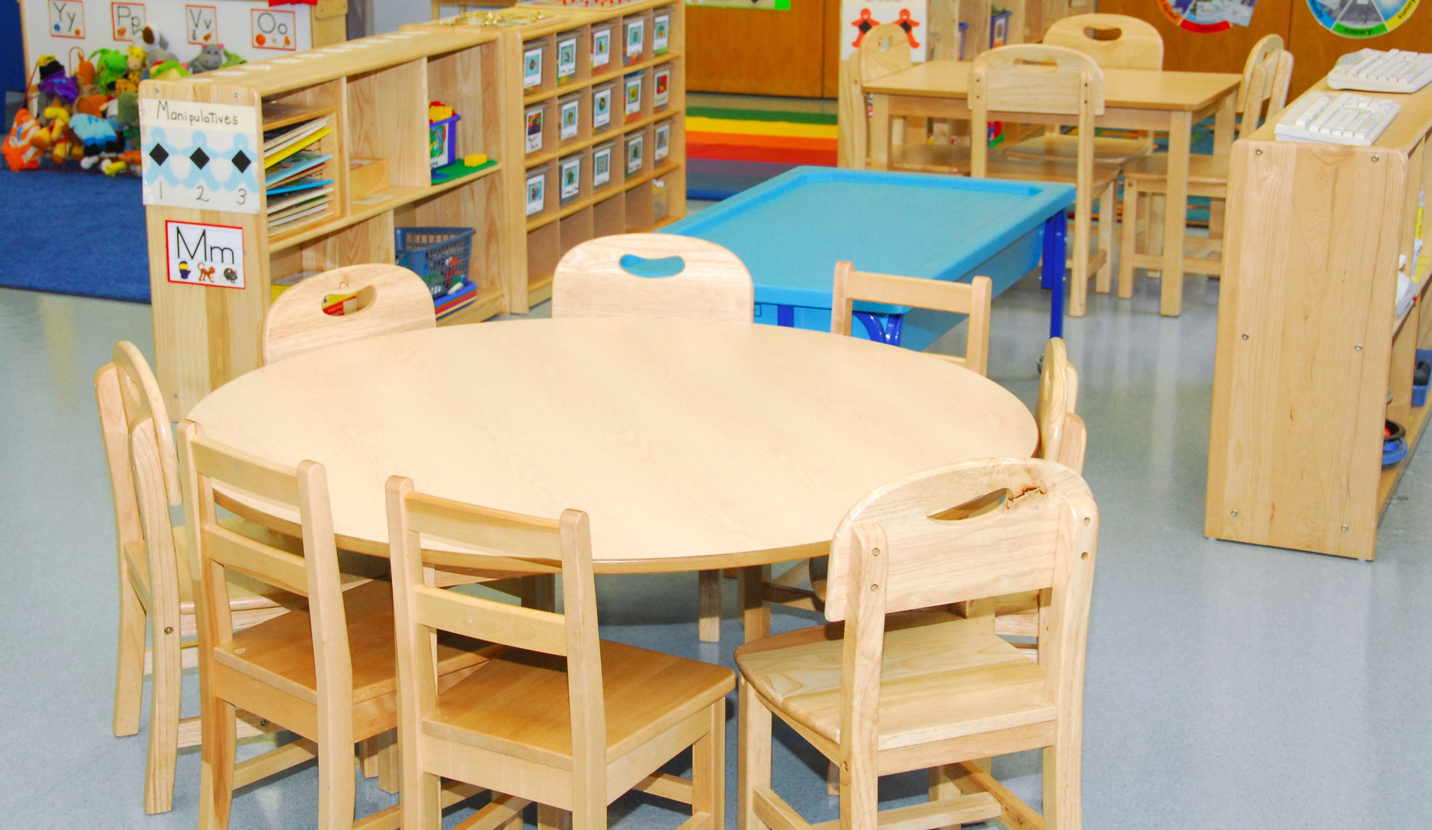 preschool desk in classroom 