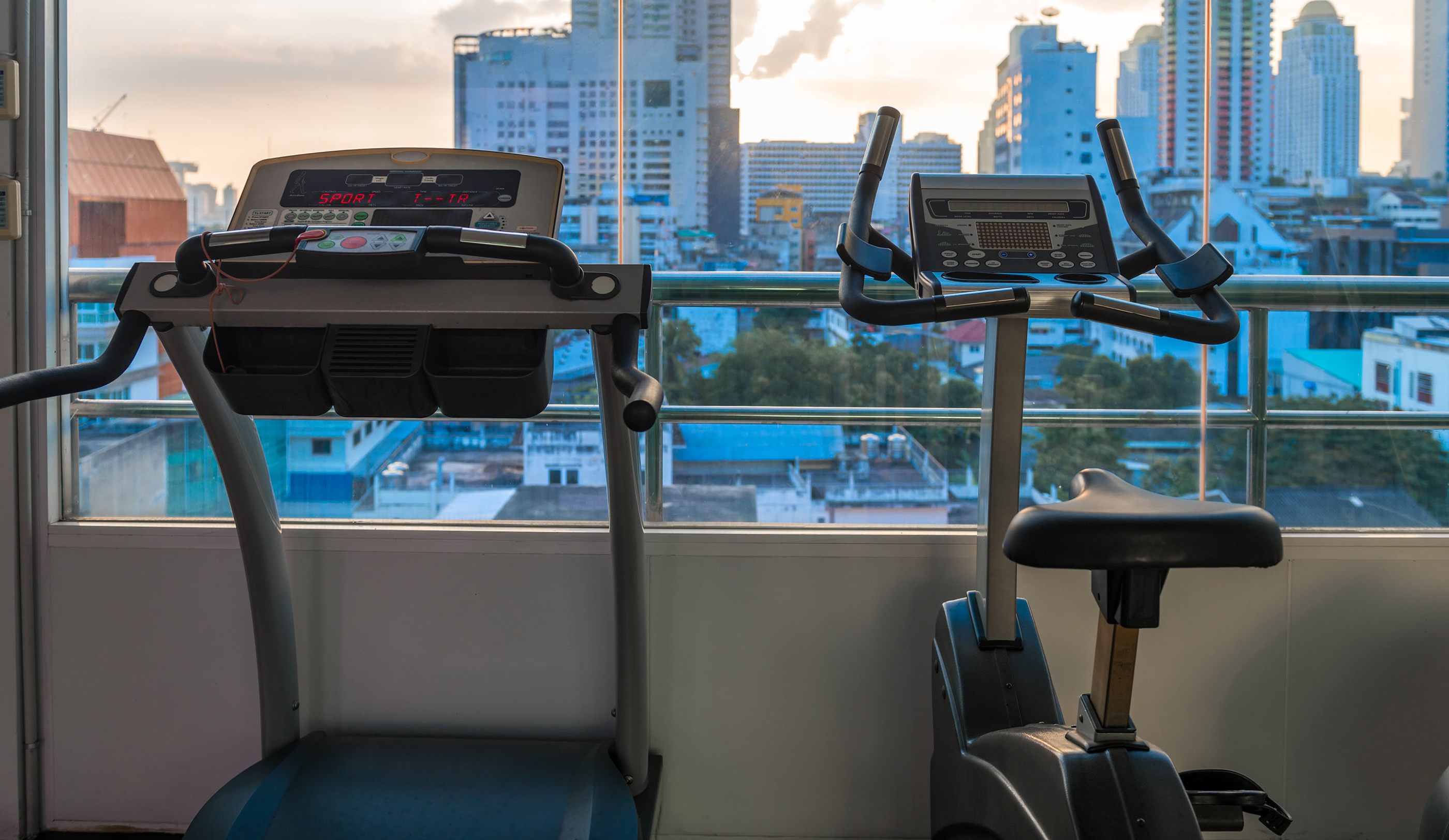 Treadmill overlooking the city