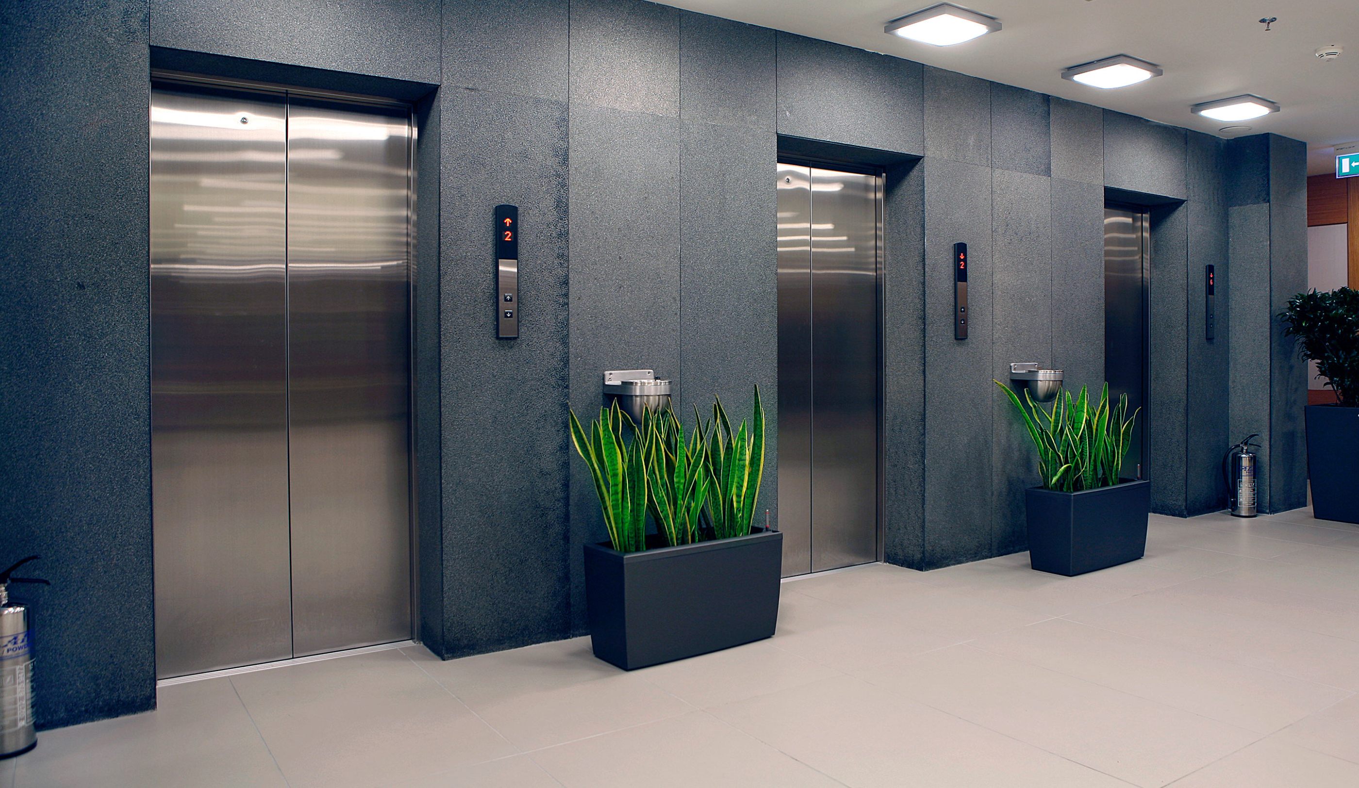 Elevator doors in a lobby